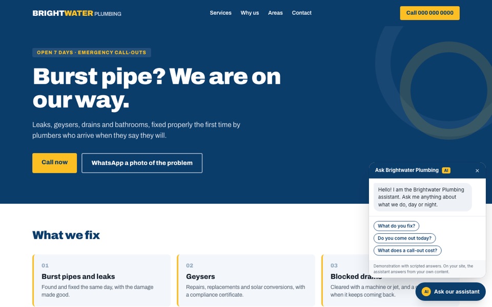 Screenshot of the Local services website design